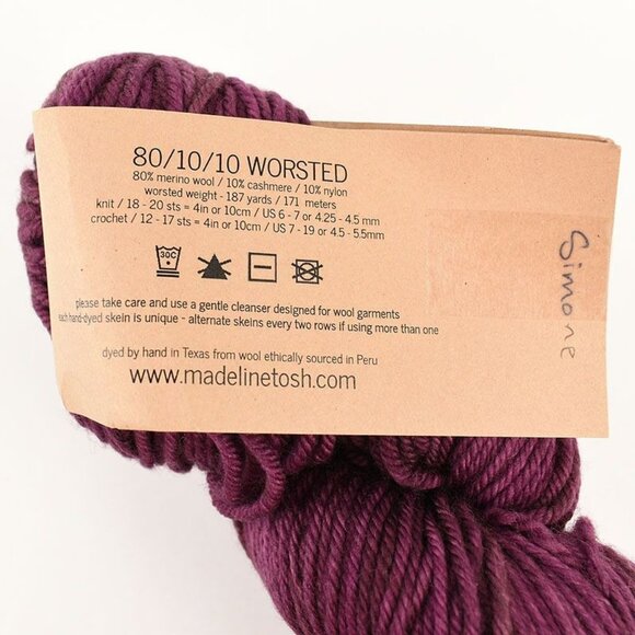 MadelineTosh 80/10/10 Worsted YarnMerino Wool Cashmere Nylon Hand-Dyed Simone - Picture 3 of 3